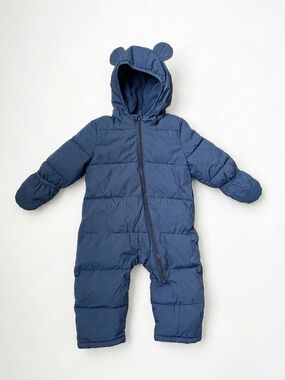 Old Navy Navy Blue Infant Puffer Snowsuit with Hooded Ears Frost Free Bunting